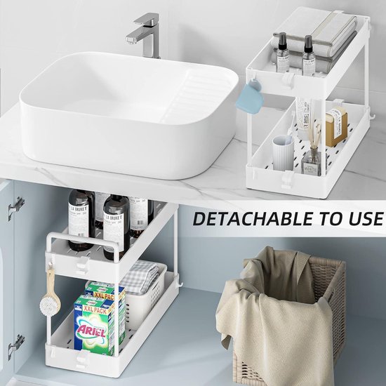 SOLEJAZZ Opbergwagen met 4 planken, schuifwagen, beweegbaar, voor keuken, badkamer, wasruimte, slaapkamer, kleine ruimtes, kunststof, wit