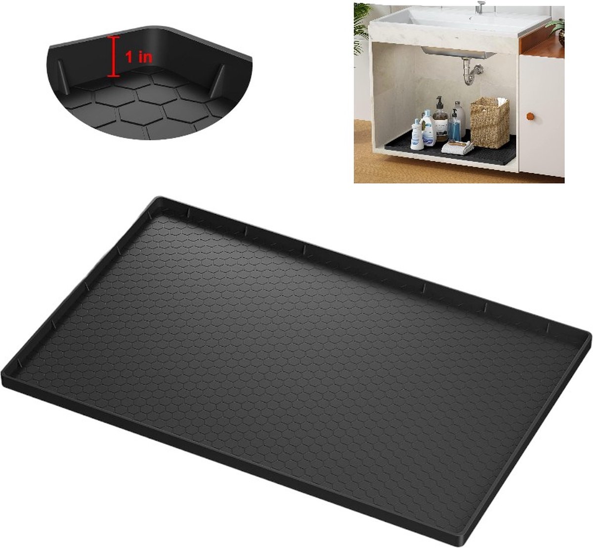 Goedkoopste Siliconen spoelbakmat-met afvoergat-aangroeiwerend en oliebestendig-vierkante kastmat-keuken vochtbestendige Gootsteenmat -85 55 1.7cm-zwart