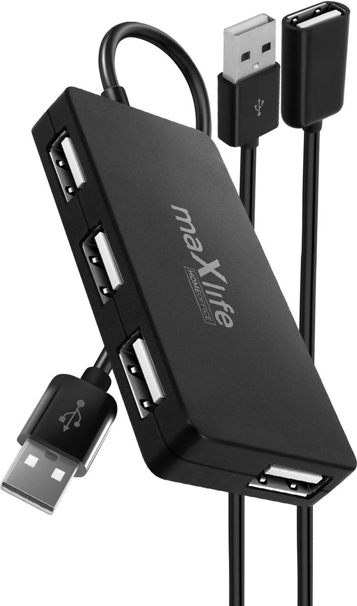 Maxlife USB Hub 4 Poorten - Extra USB-Verlengkabel - Compacte USB Splitter