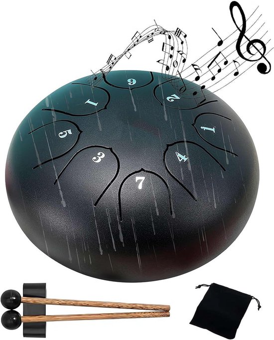 Regentrommel Chakra - 6-inch Stalen Tongtrommel - 8 noten - Meditatieve Regen Drum voor Yoga & Relaxatie