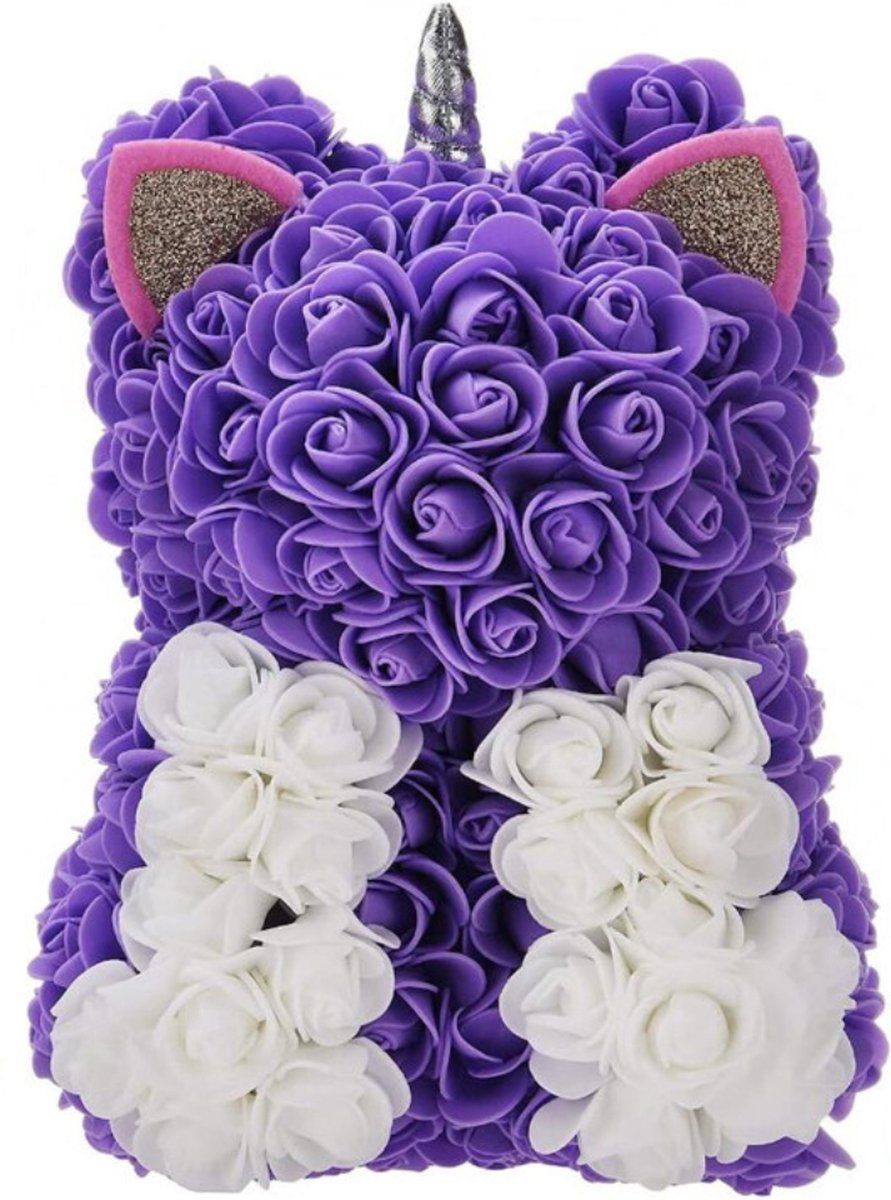 Nivard Rozen Teddy Beertje - Rozen Beer - Valentijn Cadeautje Voor Haar & Hem - Rose Bear - Vrouw - Paars & Wit