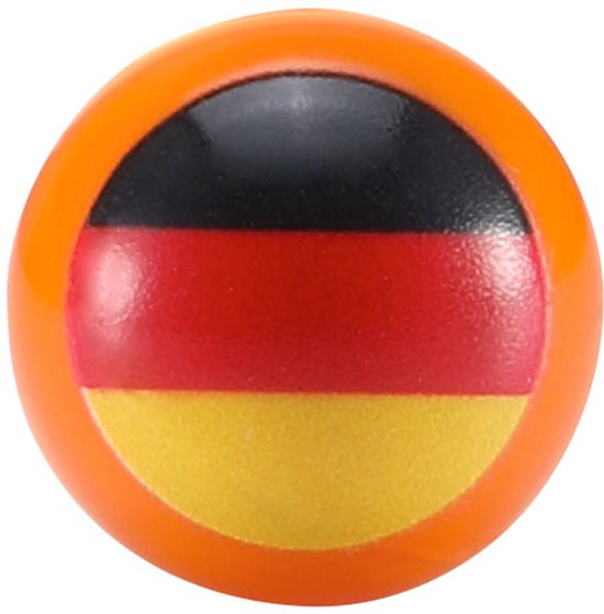Oranje bal met de Duitse vlag in zwart, rood en geel.