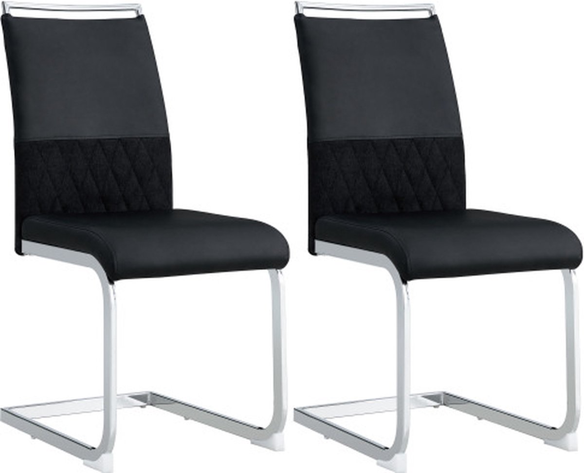 Merax Eetkamerstoelen Set van 2 - Luxe Kunstleer Stoelen zonder Armleuning - Zwart