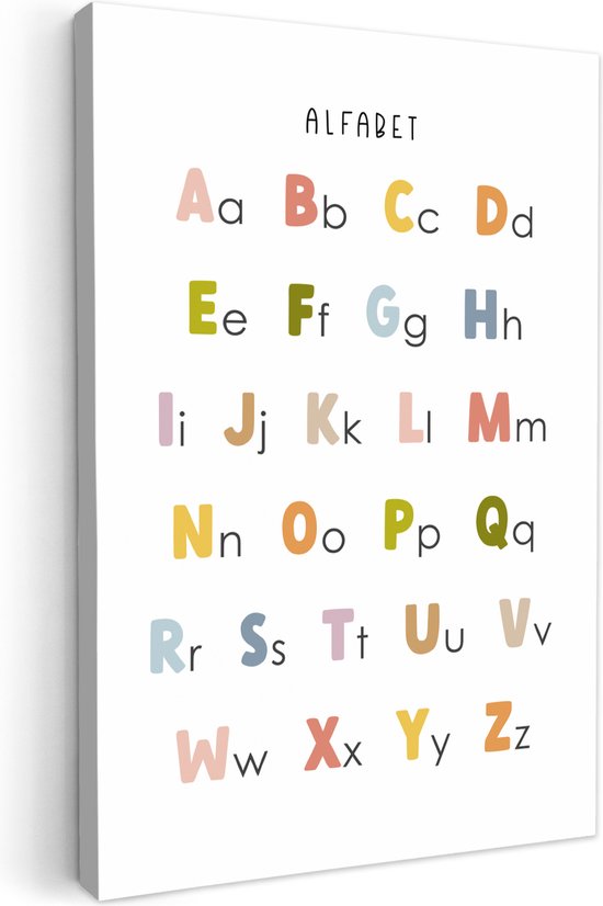 Canvas schilderij 20x30 cm - Wanddecoratie kinderkamer Alfabet - Educatief - Kleuren - Letters leren voor kinderen - Muurdecoratie babykamer - Kamer decoratie voor jongens en meisjes - Baby accessoires - Schilderijen