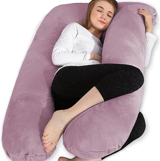Litollo Zwangerschapskussen om te slapen - zijslaapkussen met overtrek - comfortkussen voor volwassenen voedingskussen XXL - zwangerschapskussen 145x50 cm - zwangerschapskussen J-Fom fleece geel