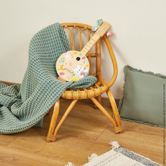 Janod Pure - Houten Banjo - Gemaakt Van Natuurlijk Hout Met Pastelkleuren - 3 Reserve Koorden Inbegrepen - Geschikt Vanaf 3 Jaar van Janod — afbeelding 2