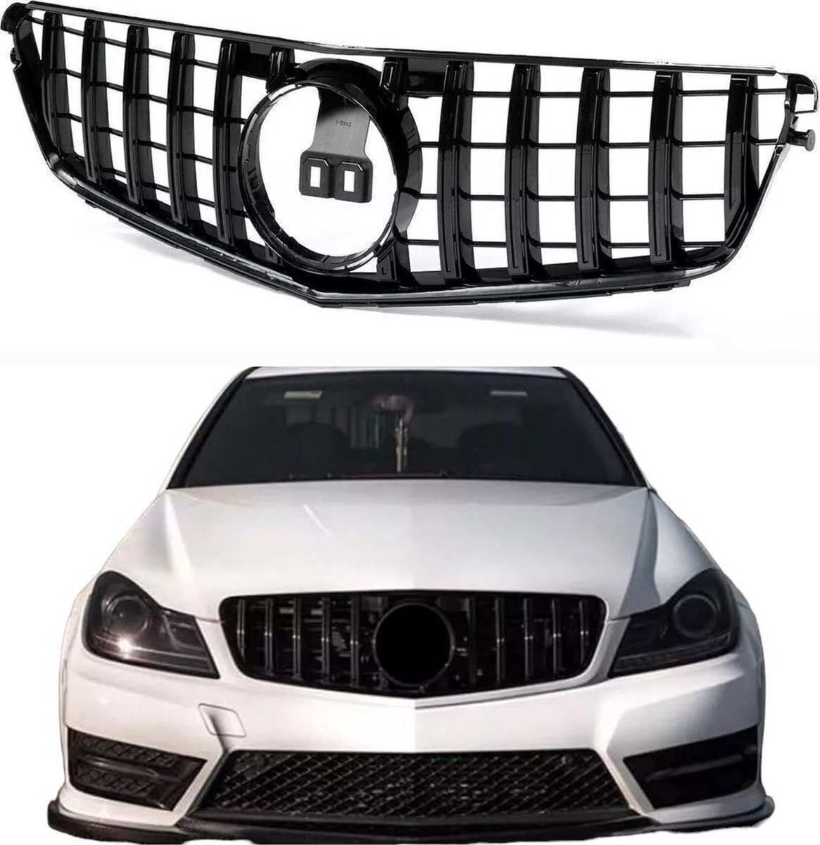 GT Grill geschikt met Mercedes c klasse W204 Glans zwart Panamericana grille