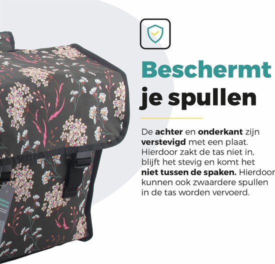 Voltano Dubbele Fietstas Pink Elegance - Grijs Met Bloemen - 38 Liter - 100% Waterdicht Polyester - Vrolijke Fietstassen van Voltano — afbeelding 2
