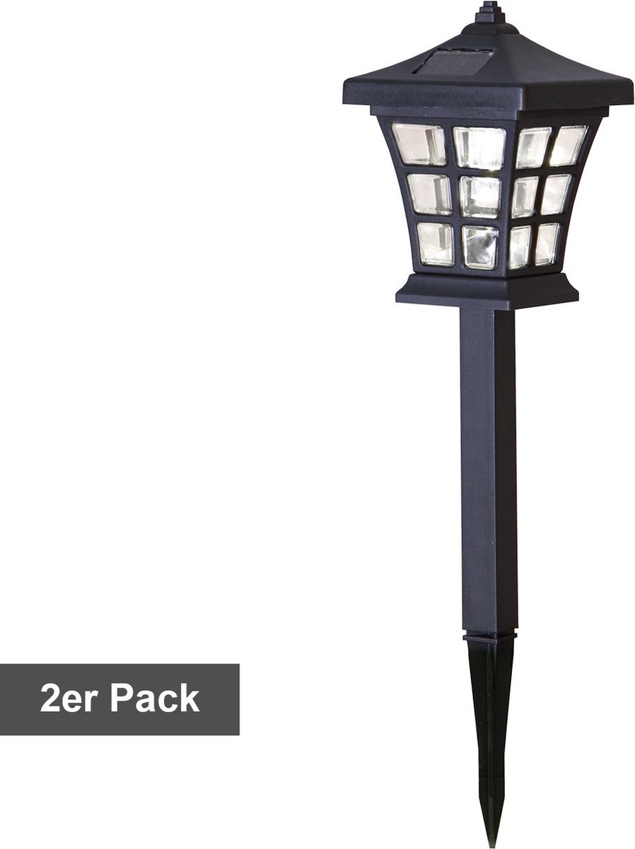Star Trading solar paalenset Nippon, 2 stuks, LED, warm wit, schemersensor, buiten, 33 cm