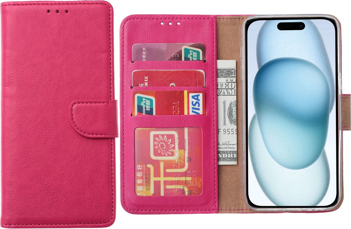 Hoesje Geschikt voor iPhone 15 Plus – Arara bookcase met pasjeshouder- Roze