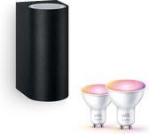 Philips Nightingale Applique Extérieure Ronde - Incl. WiZ Tunable White and Color GU10 - Applique - Éclairage de jardin - Lampe d'extérieur - Zwart