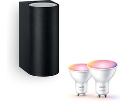 WiZ Nightingale Wandlamp voor Buiten Up & Down (Zwart) - Buitenlamp - GU10 - Wit en Gekleurd Licht - Te bedienen via WiFi