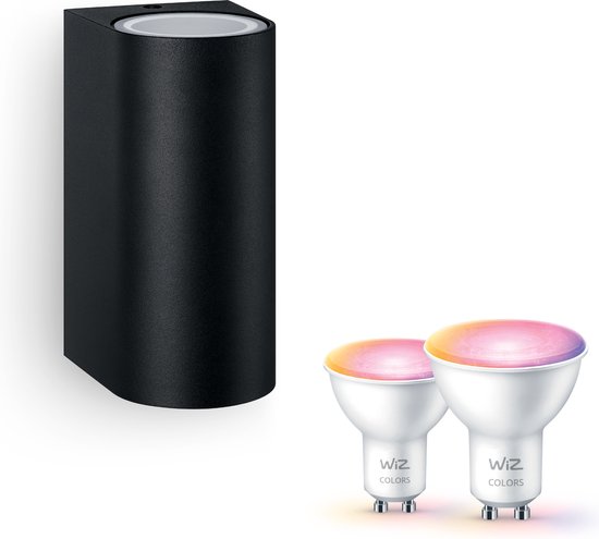 Philips Nightingale Wandlamp Buiten Rond - Incl. WiZ Tunable White and Color GU10 - Muurlamp - Tuinverlichting - Buitenlamp - Zwart