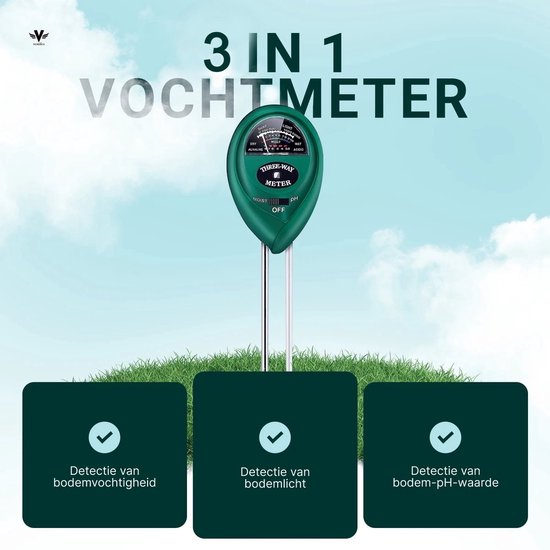 Vestifex® Vochtmeter Voor Planten - 3 in 1 Vochtigheidsmeter - Watermeter Voor Kamerplanten - PH Meter - Plantenvoeding - Tuinartikelen - Voor Binnen & Buiten Planten