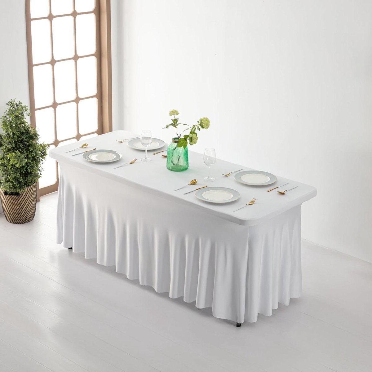 Elastische tafelhoes stretchhoes buffet tafelkleden bruiloft evenement 183 x 76 x 76 cm (wit)