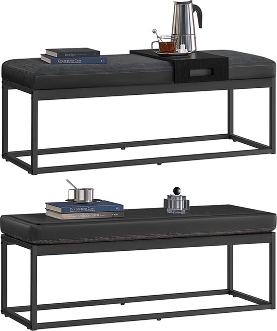 Canapé - Repose-pieds - Avec plateau réversible - Structure en métal - Zwart