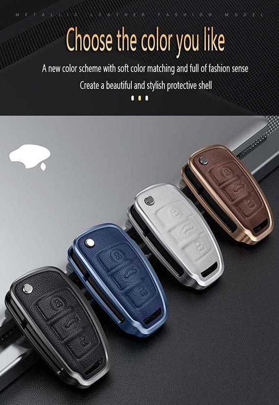 HIBEYO Smart sleutelhoes past voor Audi-beschermhoes autosleutel hoes cover rundleer voor Audi A4 A5 Q7 Q5 TT TTS S4 S5 RS4 RS5 afstandsbediening afdekking case sleutelbos-D 3 toetsen zwart