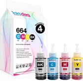 Inktdag 4 stuks voor Epson 664 inkt, Epson 664 ecotank multipack (T6641, T6642 ,T6643, T6644 Inktflessen) voor Epson EcoTank ET-2600 ET-2650 ET-2500 ET-2550 ET-4500 ET-14000 L100 L110 L1300 L200 L210 L350 L355 L365, ,70 ml per stuk