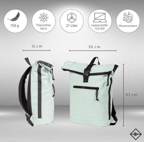 New Rebels Waterafstotende Rolltop Rugzak met Laptopvak 15'' Mart Mint