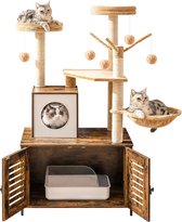 Bol.com Krabpaal Hout 70x48x132 cm - 2in1 - Kattenboom voor Kleine & Grote Katten - Opslag Plek voor Kattenbak - Kattentoren met... aanbieding