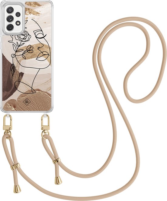 Casimoda® coque avec cordon - Convient pour Samsung A52(s) - Visage abstrait Marron - Cordon amovible - TPU/polycarbonate - Marron/beige