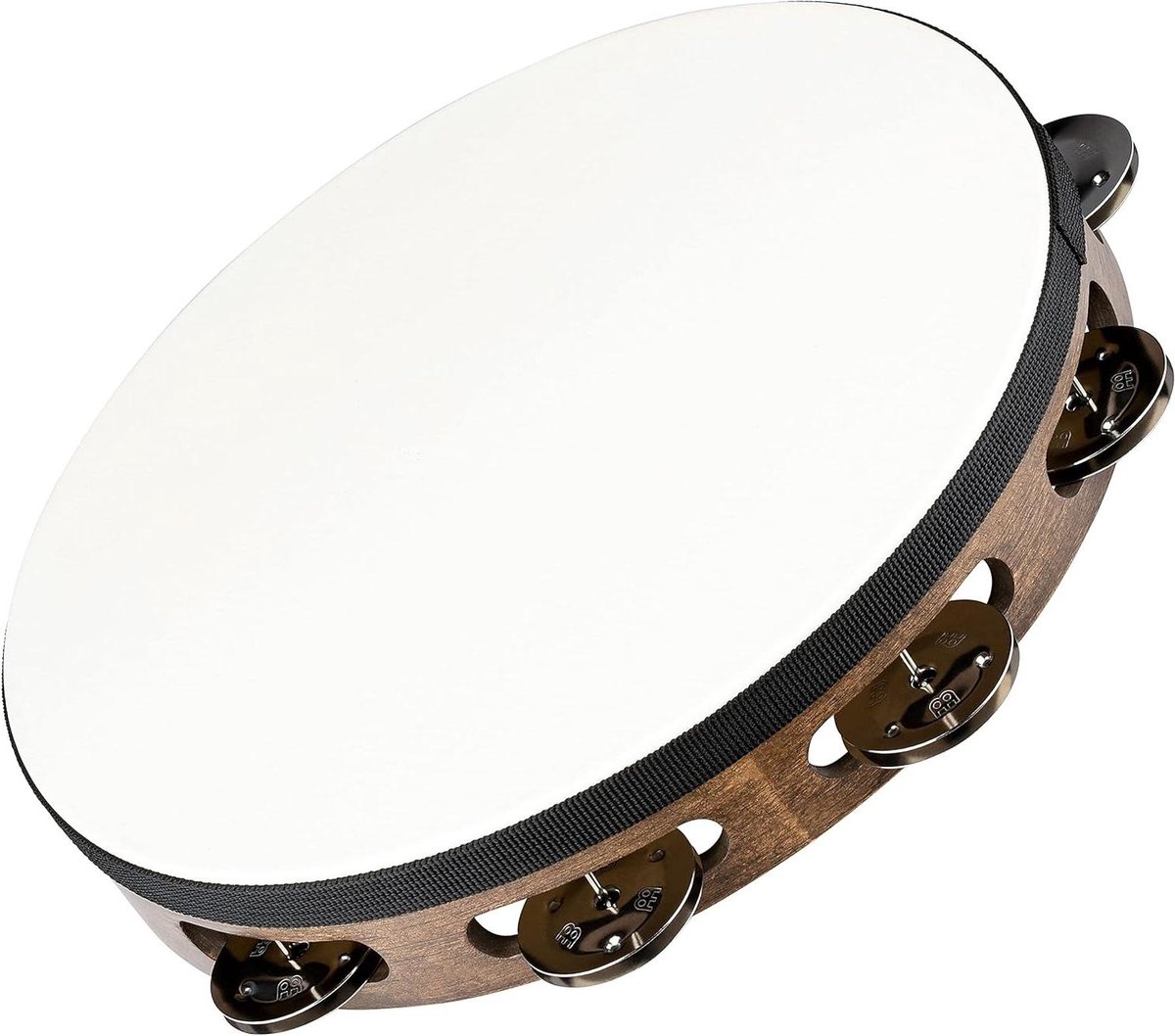 Vintage houten tambourine met 2 rijen - Walnut Brown