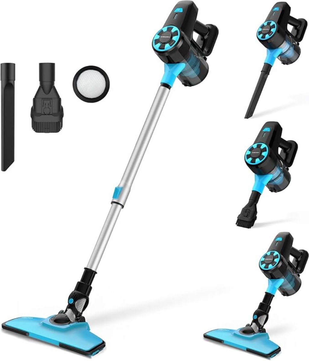 Stofzuiger zonder Zak – Op Accu – Vlekkenreiniger – Tapijtreiniger – Vacuum Cleaner – Draadloos – Extra Licht – Blauw/Grijs