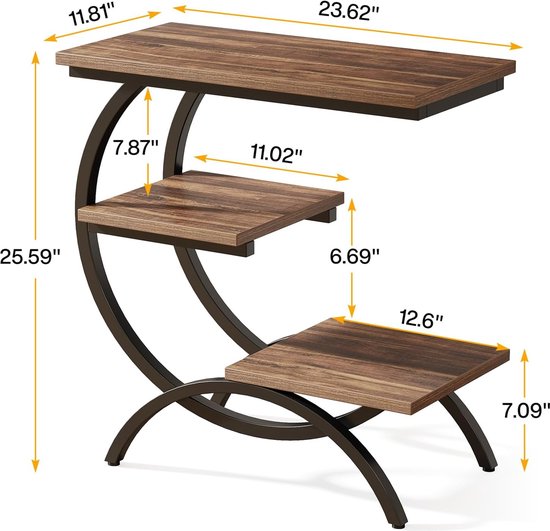 TRIBESIGNS - Table d'appoint - Table de chevet - Table d'appoint - 30 x 60 x 65 cm - Table de chevet Petite table basse pour Salon Chambre - Marron