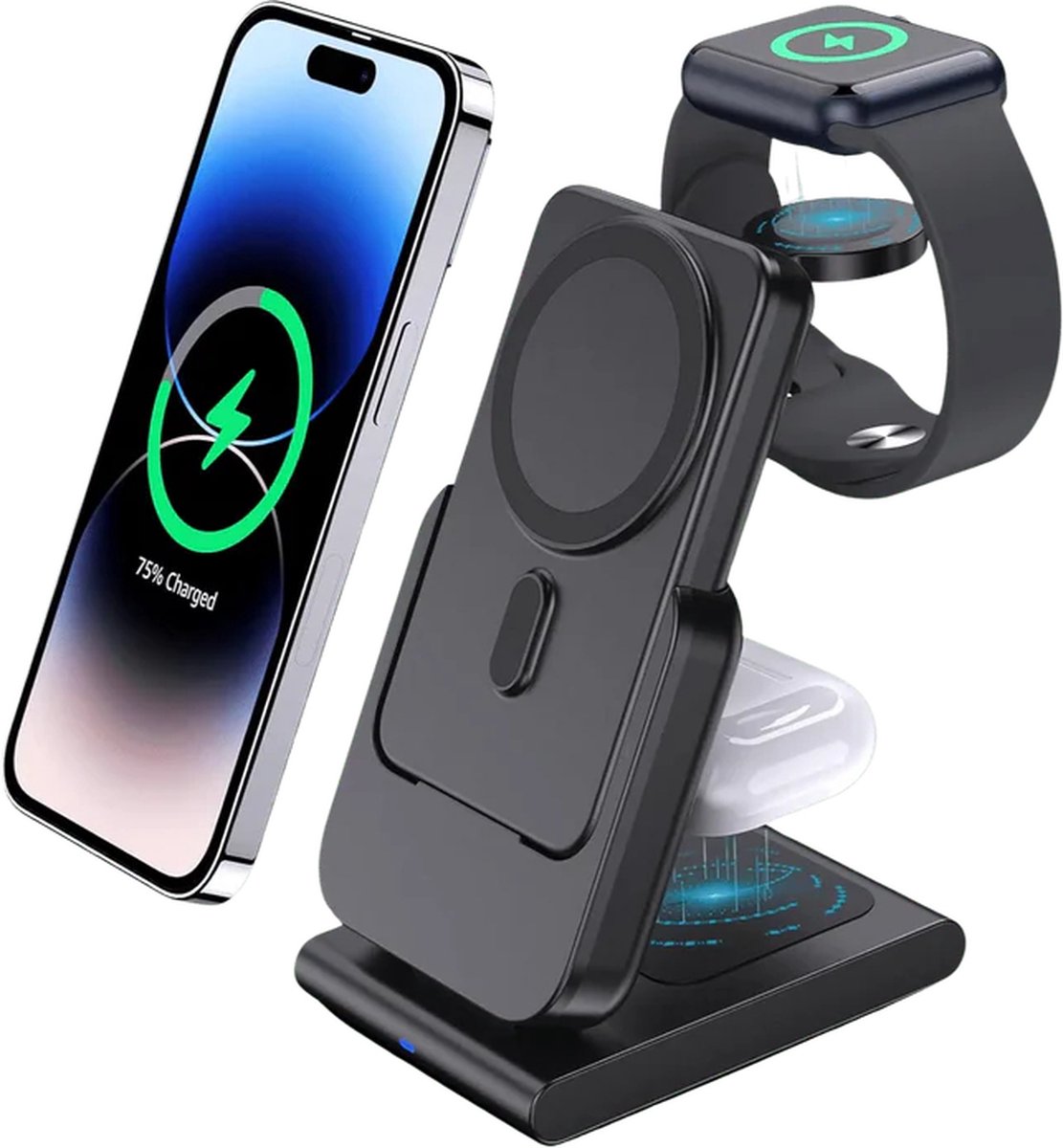 Xcruiser Foldable 10000mAh wireless Magnetic Power Bank 15W 3in1 Wireless Charger for iPhone15 apple watch S1-S9 ultra