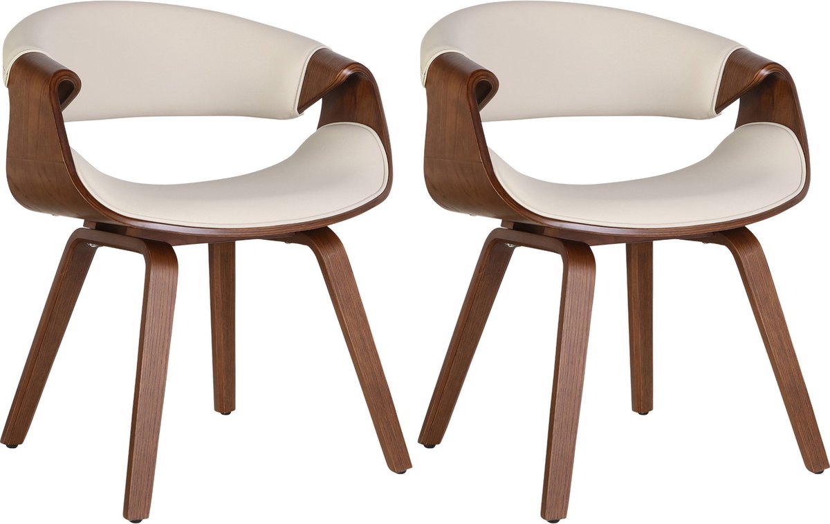 CLP Foley Set van 2 eetkamerstoelen - Met armleuning - Houten frame - eiche/creme Kunstleer eik/creme Kunstleer