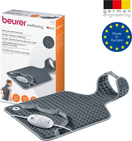 Beurer HK 53 Elektrisch Warmtekussen - Heating pad - Nek en rug - 62 x 42 cm - 3 Warmtestanden - Snelle opwarming - Automatische uitschakeling - Fleece - Machinewasbaar - 3 Jaar garantie - Antracite