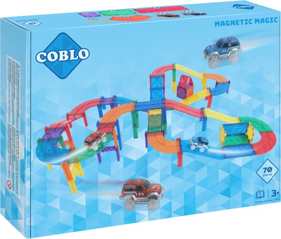 Foto: Coblo classic racebaan 70 stuks magnetisch speelgoed constructiespeelgoed magnetische bouwstenen magnetic tiles cadeau kind speelgoed 3 jaar t m 12 jaar