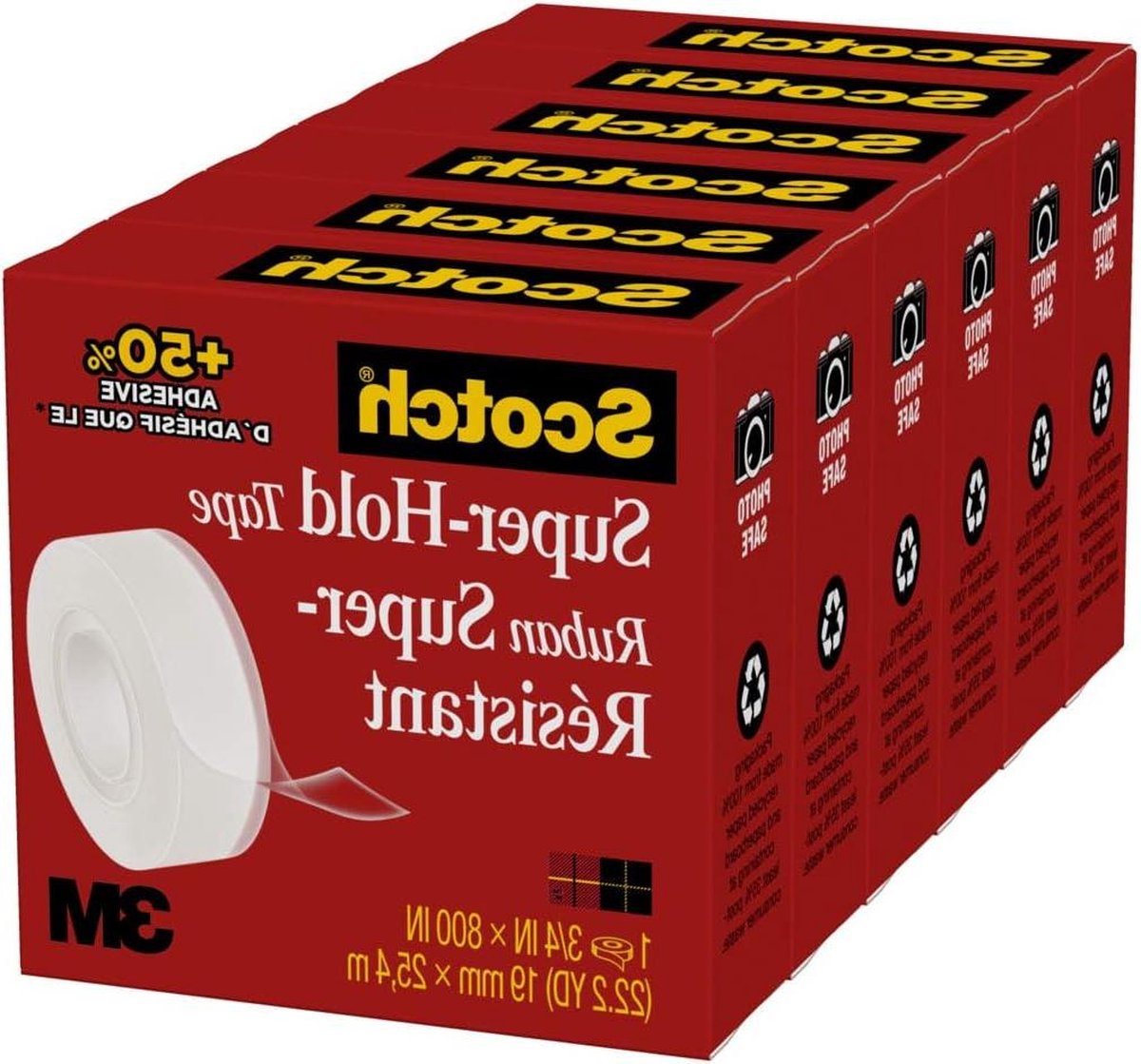 6 rollen 19 mm x 254 m Super-Hold Tape - Doorzichtige multifunctionele band voor school, thuis en kantoor