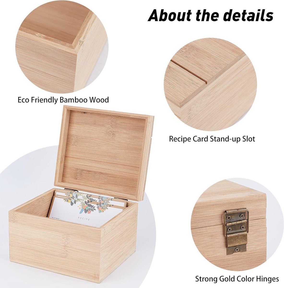 NBEADS 1 Set Houten Recept Doos met 50 Stks Papieren Kaarten, Recept Kaarthouder Box, Flip Cover Houten Case voor Keuken, Thuis Opslag, 18x16.5x12.1cm