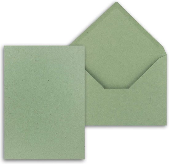 Jeu de cartes individuelles de 75 pièces - papier kraft vert - format DIN A5 - enveloppes incluses