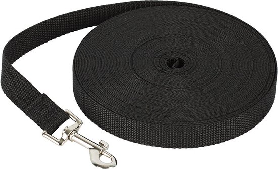 Hondenriem 20 meter – trainingslijn – nylon – 2cm breed – zwart