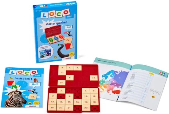 Loco maxi starterspakket: rode basisdoos, twee boekjes en een open boek met kaart van Europa.