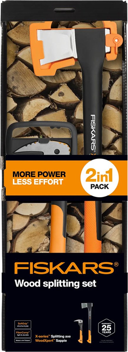 Fiskars X21 Bijl Met XA2 Pikhaak Set - Houtbijl - 2 in 1 - Handsappie - WoodXpert — afbeelding 3