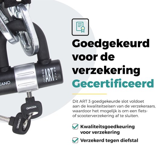 Voltano ART3 Kettingslot Met Hangslot - Zwart - 130 CM - ART 3 Slot - Goedgekeurd Voor De Fiets en Scooter Verzekering - Scooterslot / Brommerslot van Voltano — afbeelding 4