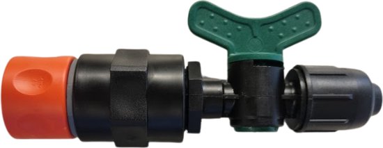 Druppelslang startkoppeling 16 mm met kraantje en slangstuk voor buitenkraan aansluiting, herbruikbaar