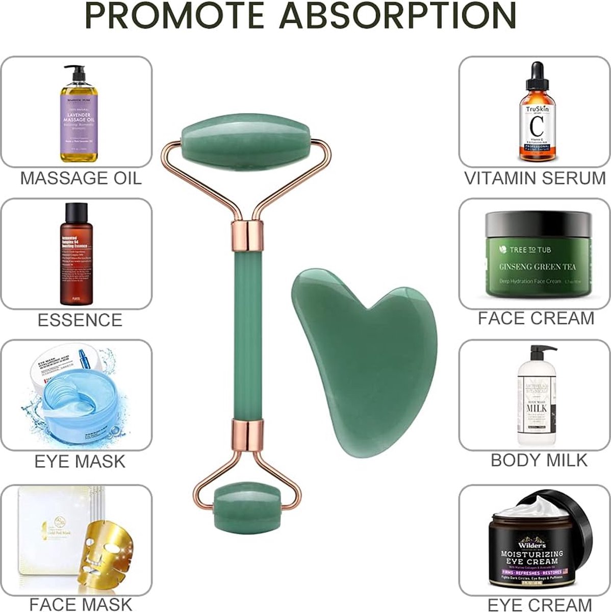 Jade Gezicht Roller Massage Gua Sha Set jade roller and gua sha set Groen
