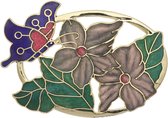 Behave® Broche vlinder op bloemen blauw bruin groen - emaille sierspeld - sjaalspeld