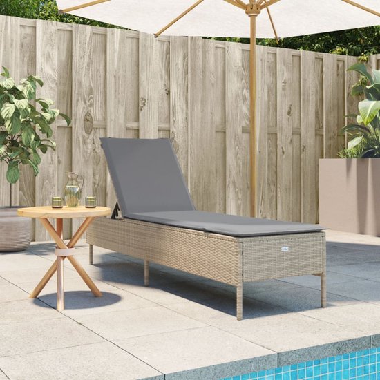 vidaXL - Chaise longue - avec - kussen - poly - rotin - beige