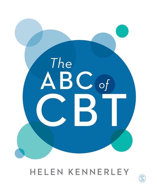 Boekcover van 'The ABC of CBT' door Helen Kennerley, met een grote blauwe cirkel met de titel en bubbels in verschillende blauw- en groentinten.