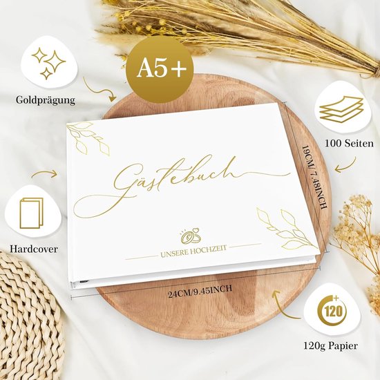 FORMIZON Livre D'or De Mariage En Bois, Album Livre D'or 40 Pages, Livre D