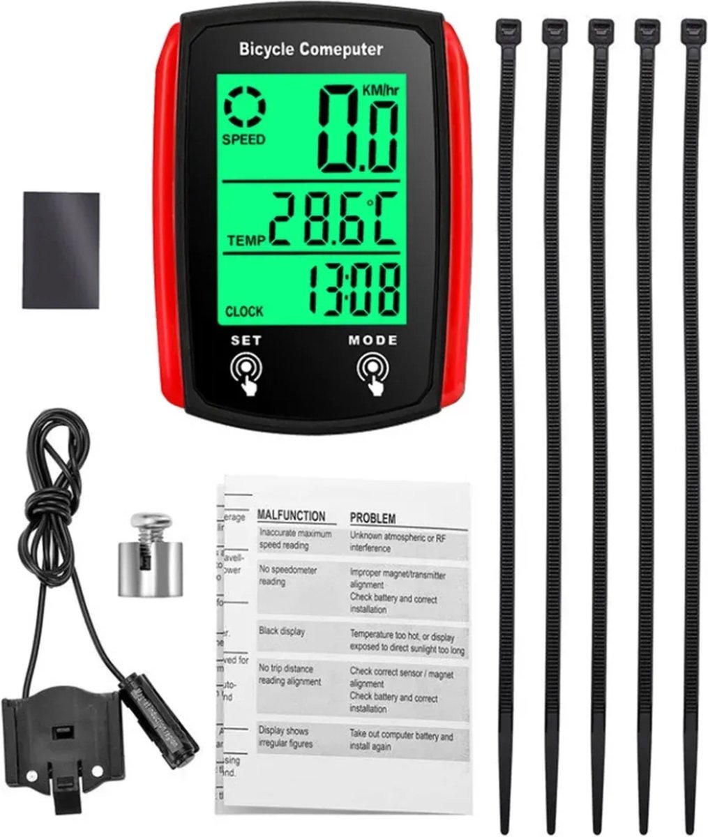 Kilometerteller Fiets - KM teller waterdicht - Bedraad - Snelheidsmeter