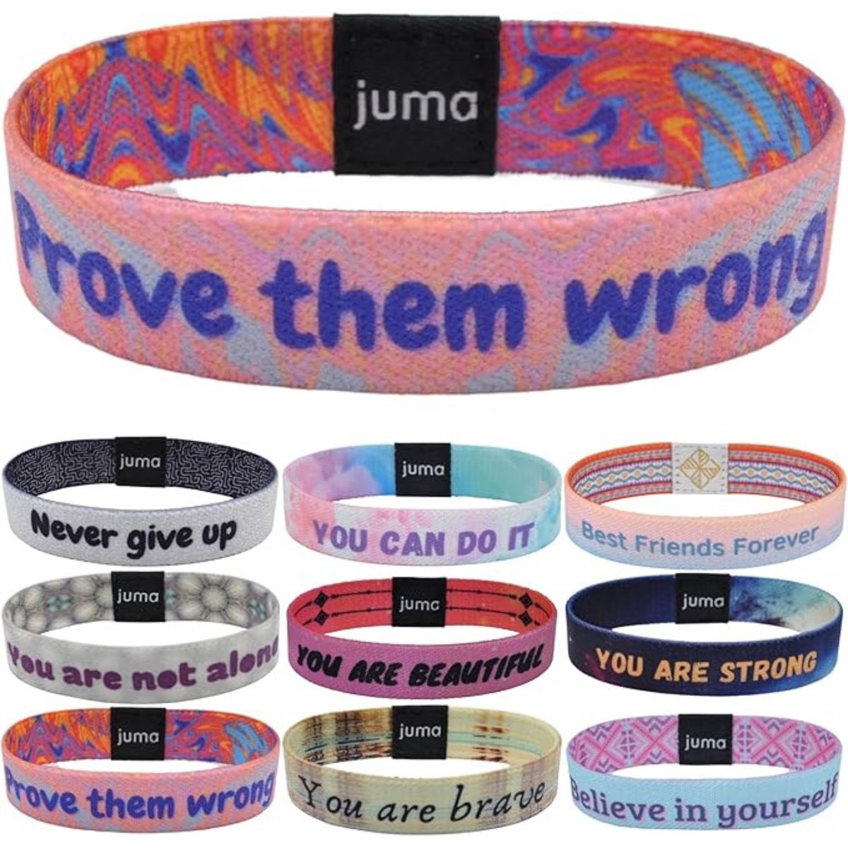 JUMA Motiverende Armbanden met Overtuigingen “Prove Them Wrong“ - Maat M (17cm) - Geluksbrenger, Vriendschapsarmband en Energiearmband - Geschikt voor Kinderen, Vrouwen, Mannen – perfect Souvenir