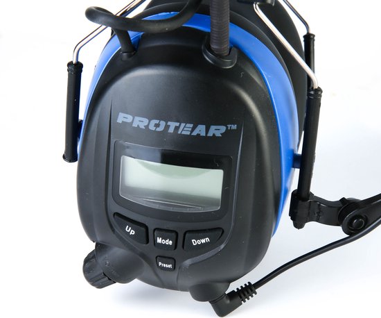 PROTEAR - Oreillettes Rechargeables avec Radio Numérique Bluetooth FM/ AM - Microphone Externe - SNR 30dB - Blauw