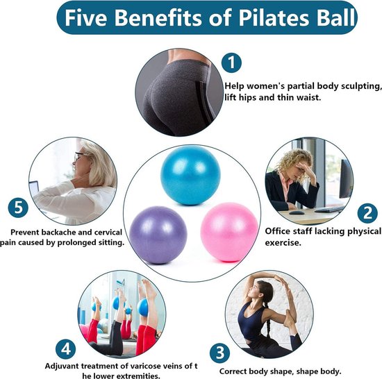 Oefenbal klein, 25 cm Pilates-bal, mini-fitnessbal met opblaasbaar rietje, gymbal voor Pilates, yoga, therapiebal, thuis, op kantoor — afbeelding 5