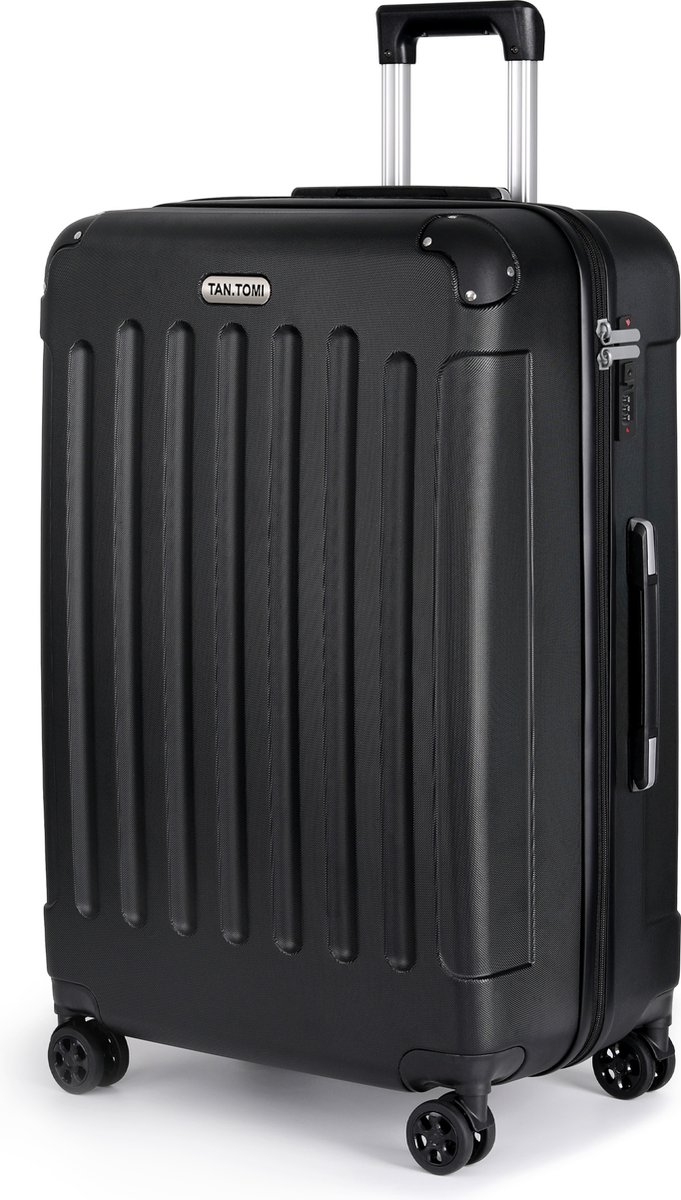 TAN.TOMI Reiskoffer Groot 76x49x30 – 100L – Grote Trolley Koffer met 4 Wielen & Cijferslot – Handbagage & Ruimbagage - Zwart